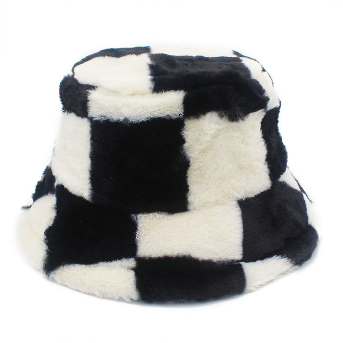 Wholesale Fisherman Hat Plush Black And White Plaid JDC-FH-RHeng013