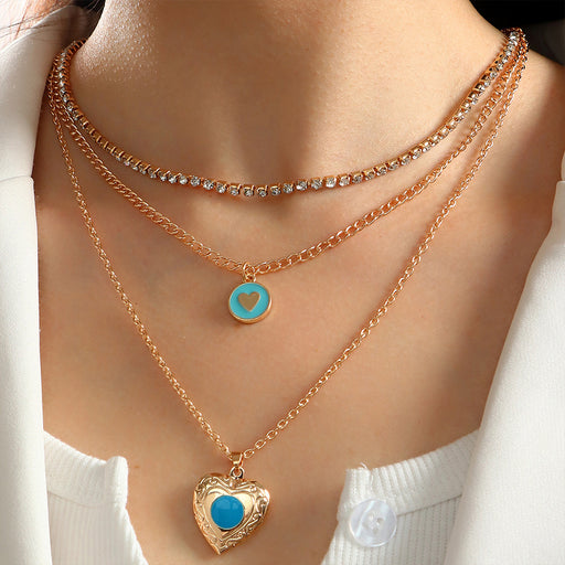 Jewelry WholesaleWholesale Blue Ocean Flip Love Multilayer Chain Alloy Necklace JDC-NE-NZ325 Necklaces 奈珠 %variant_option1% %variant_option2% %variant_option3%  Factory Price JoyasDeChina Joyas De China