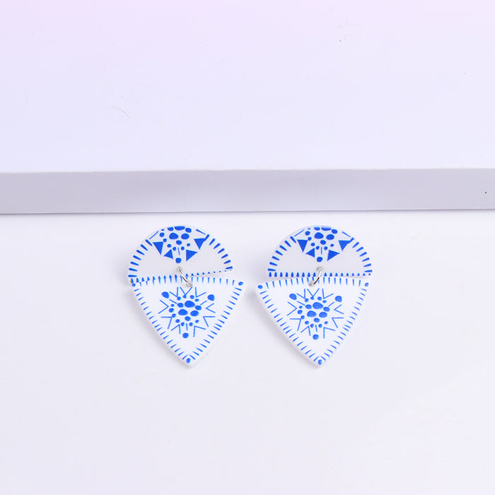 Wholesale blue and white porcelain series simple acrylic print earrings MOQ≥2 JDC-ES-DUAI018