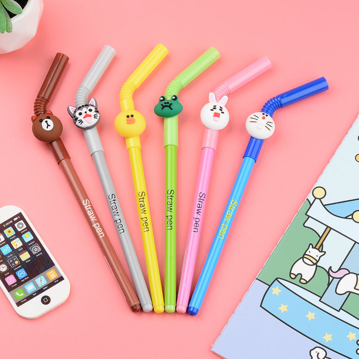 Wholesale Cartoon Drinking Straw Shaped Plastic Ballpoint Pen MOQ≥2 JDC-BP-XHZ010