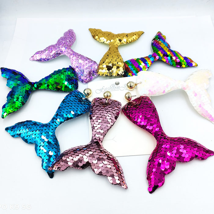 Wholesale Reflective Sequin Mermaid Tail Earrings JDC-ES-DY020