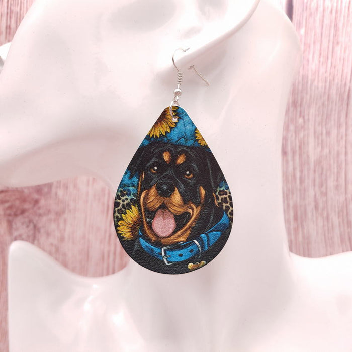 Wholesale Western Style Leopard Sunflower Canine Leather Earrings JDC-ES-KDL008