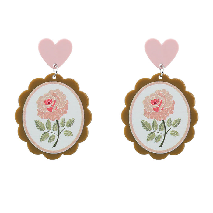 Wholesale Earrings Acetate Plate Printing Art Fan Flowers JDC-ES-JL1023