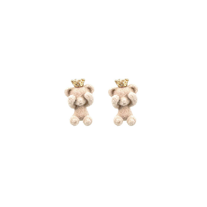 Wholesale Earring Alloy Candy Color Cute Plush Bear JDC-ES-MDD056