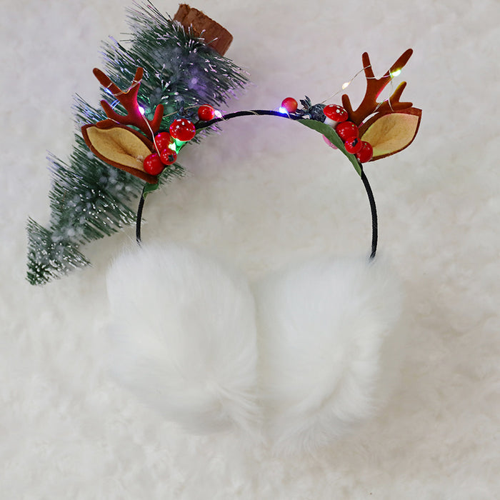 Wholesale Earmuffs Plush Warm Christmas Lighted LED Luminous Antlers JDC-EF-QingH003