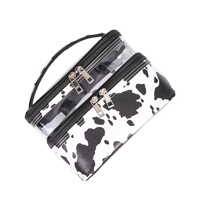 Wholesale Cosmetic Bag PVC Cow Pattern Transparent Double Layer Large Capacity Multifunctional JDC-CB-AD003