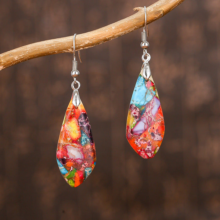 Wholesale Color Emperor Drops Boho Geometric Stone Earrings MOQ≥3 JDC-ES-QiuX006