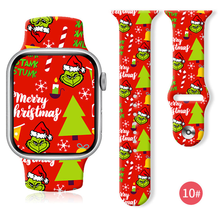 Wholesale Cartoon Christmas Silicone Strap Suitable for Apple Watch Strap JDC-WD-NuoQi004