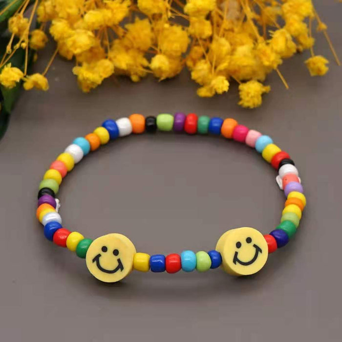 Wholesale Rice Beads Bohemian Soft Pottery Smiley Bracelet JDC-BT-KuangD003