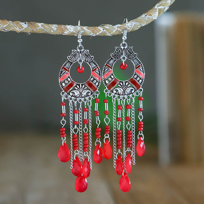 Wholesale Alloy Earrings Exaggerated Round Hollow Bohemian Long Tassel Drops JDC-ES-YYDX003