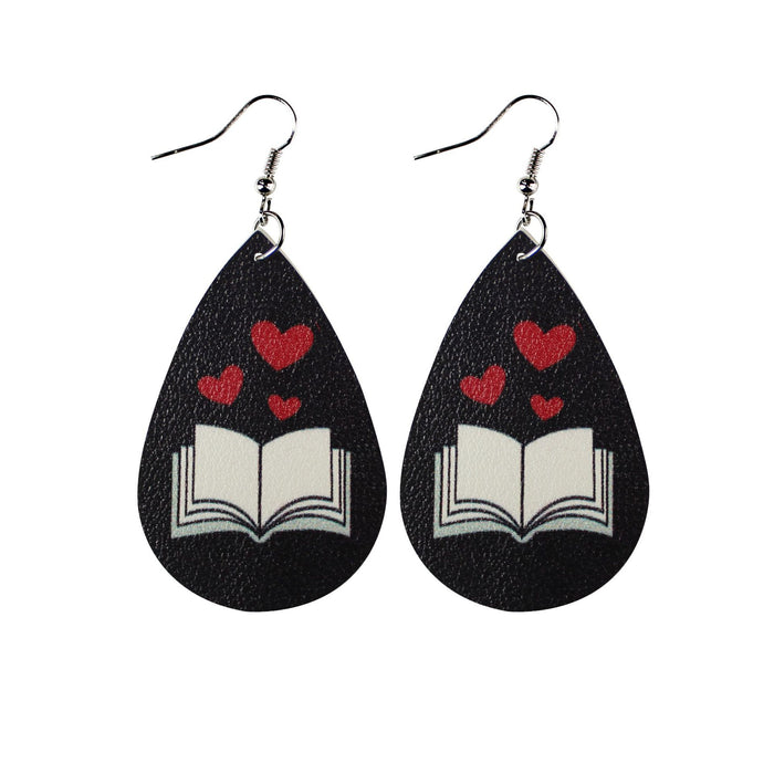 Wholesale Earrings PU Teacher's Day Gift Double Sided Printing MOQ≥2 JDC-ES-Tianpi005