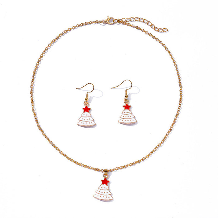 Wholesale Earrings Alloy Enamel Christmas Tree White Necklace Set MOQ≥2 JDC-ES-HaoBiao015