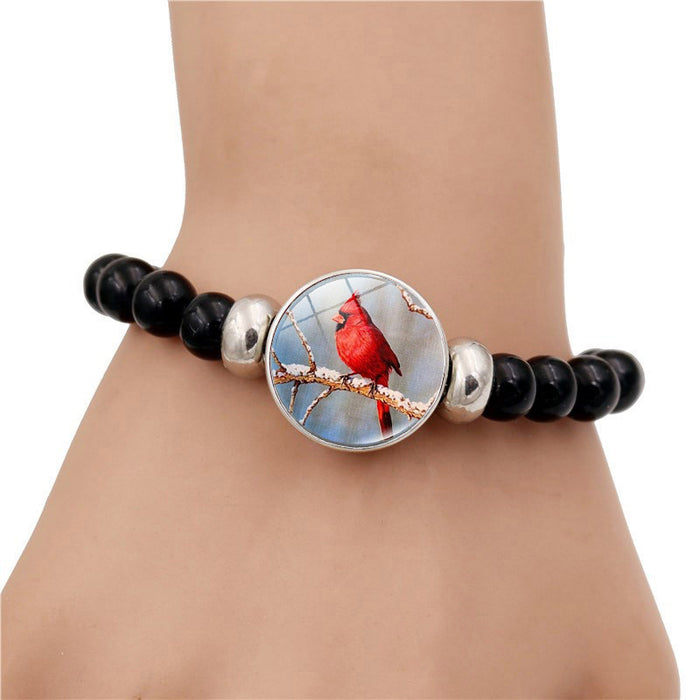 Wholesale Bracelet Alloy Glass Sheet Cardinal Black Beaded JDC-BT-HengX025