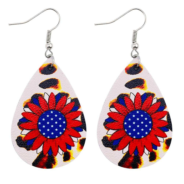 Wholesale 4th of July Independence Day Leather Earrings Flag Pattern Double Sided Print JDC-ES-Chengy023