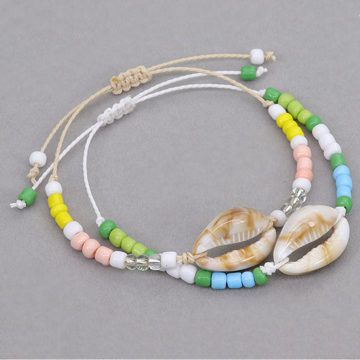 Jewelry WholesaleWholesale acrylic shell colored rice beads hand-woven bohemian anklets JDC-AS-Yiye001 Anklets 益烨 %variant_option1% %variant_option2% %variant_option3%  Factory Price JoyasDeChina Joyas De China