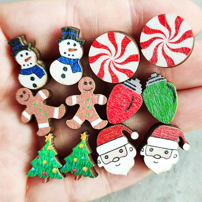 Wholesale Earrings Wooden Christmas Tree Candy Gift Box Lights Santa Claus 2 Pairs JDC-ES-Heyi060