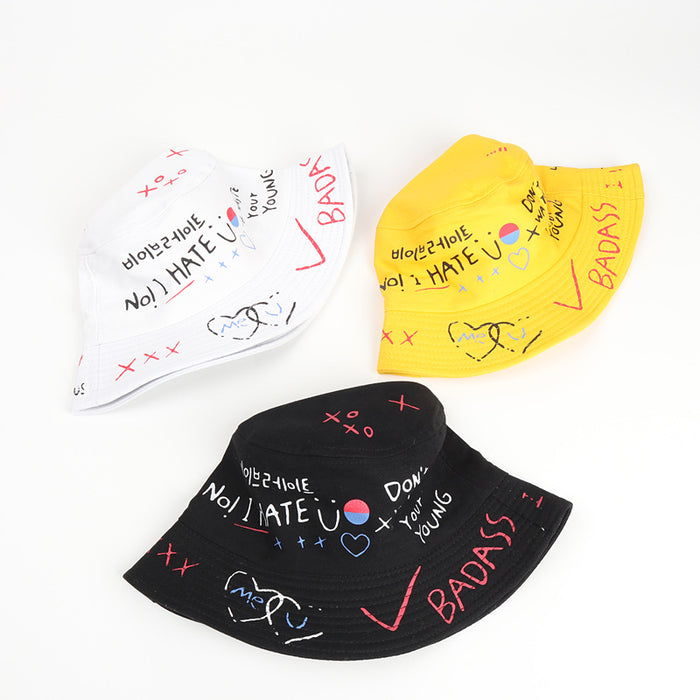 Wholesale Love Smiley Cotton Pot Hat Graffiti Print Sun Hat JDC-FH-LLan004