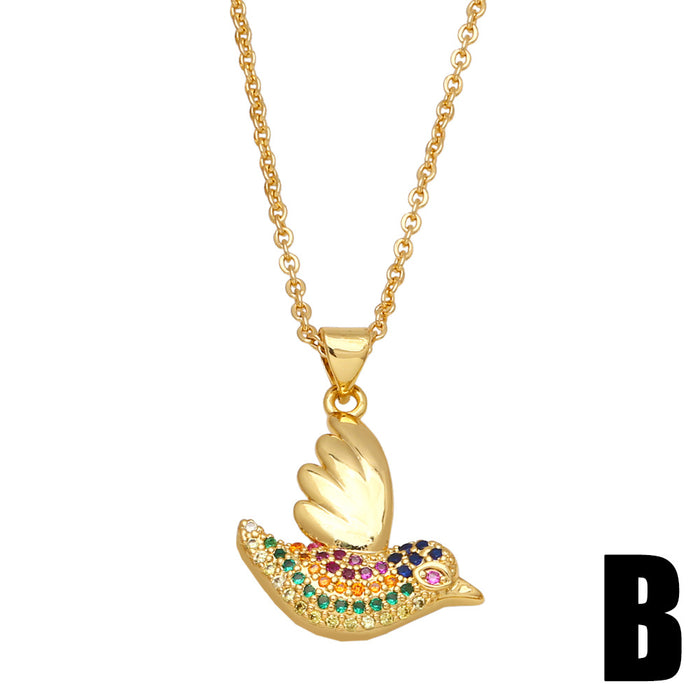 Wholesale Micro Inlay Plated Colored Zircon Animal Necklace Gold Bird Pendant JDC-NE-AS580