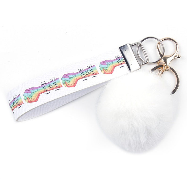 Wholesale Keychains Metal PU Leather Fur Ball Lanyard MOQ≥5 JDC-KC-TMao003