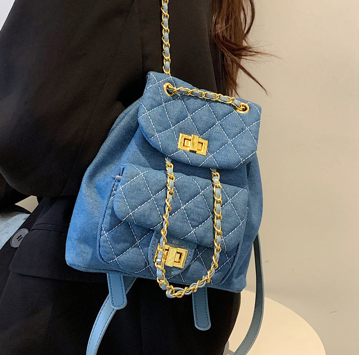 Wholesale Backpack Denim Rhombus Chain Small Bag JDC-BP-Haoang001