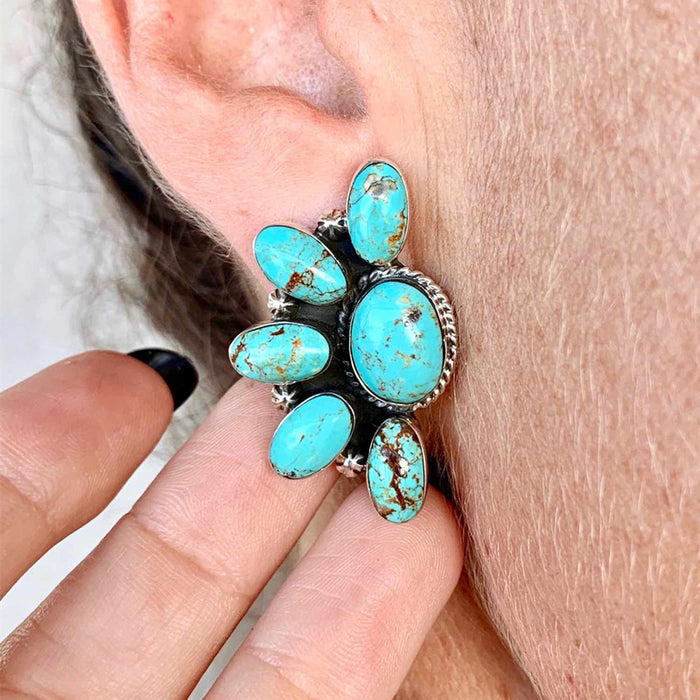 Wholesale Boho Ethnic Floral Geometric Turquoise Earrings MOQ≥2 JDC-ES-Chenyou006