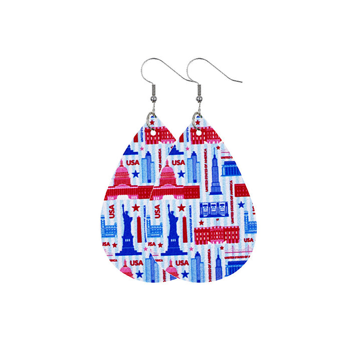 Wholesale 4th of July Independence Day Leather Earrings Flag Double Sided Printed Leather JDC-ES-Chengy021