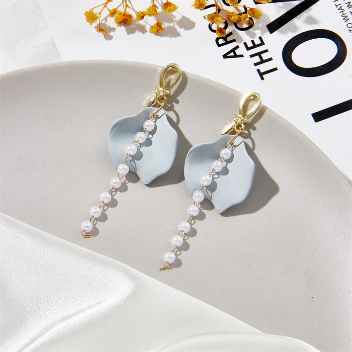 Wholesale 925 Silver Needle Petal Tassel Pearl Alloy Earrings MOQ≥2 JDC-ES-Jufa002