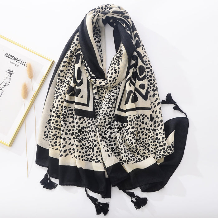 Wholesale Silk Scarf Polyester Beige Leopard Print Cape JDC-SS-Mifan004