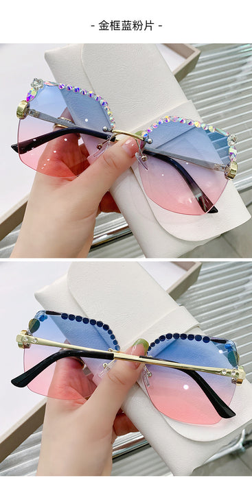 Wholesale rimless cut edge women's diamond sunglasses JDC-SG-ZhanH001