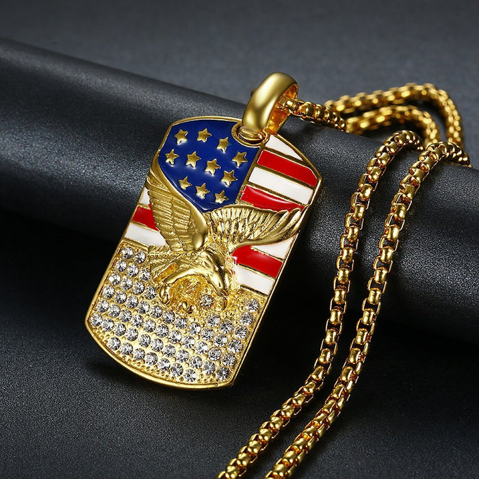 Jewelry WholesaleWholesale Alloy Independence Day Hip Hop Gold Plated Diamond Eagle Pendant Necklace JDC-NE-XunO038 Necklaces 循欧 %variant_option1% %variant_option2% %variant_option3%  Factory Price JoyasDeChina Joyas De China