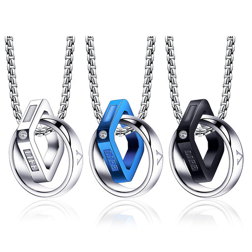 Jewelry WholesaleWholesale Titanium Steel Father's Day Gift Double Ring Men's Necklace JDC-NE-shengshuo002 Necklaces 升烁 %variant_option1% %variant_option2% %variant_option3%  Factory Price JoyasDeChina Joyas De China