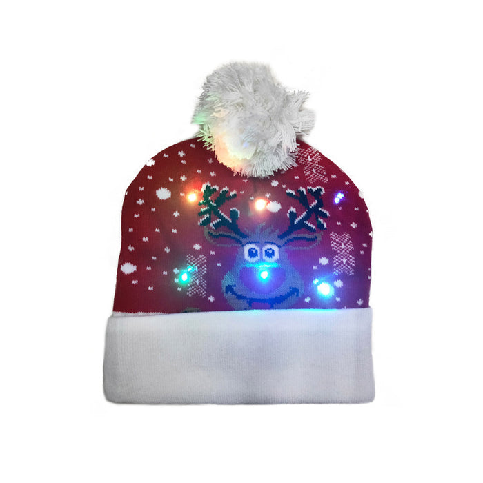 Wholesale Hat Acrylic Christmas Flange LED Light Knitted Hat MOQ≥2 JDC-FH-TYuan001