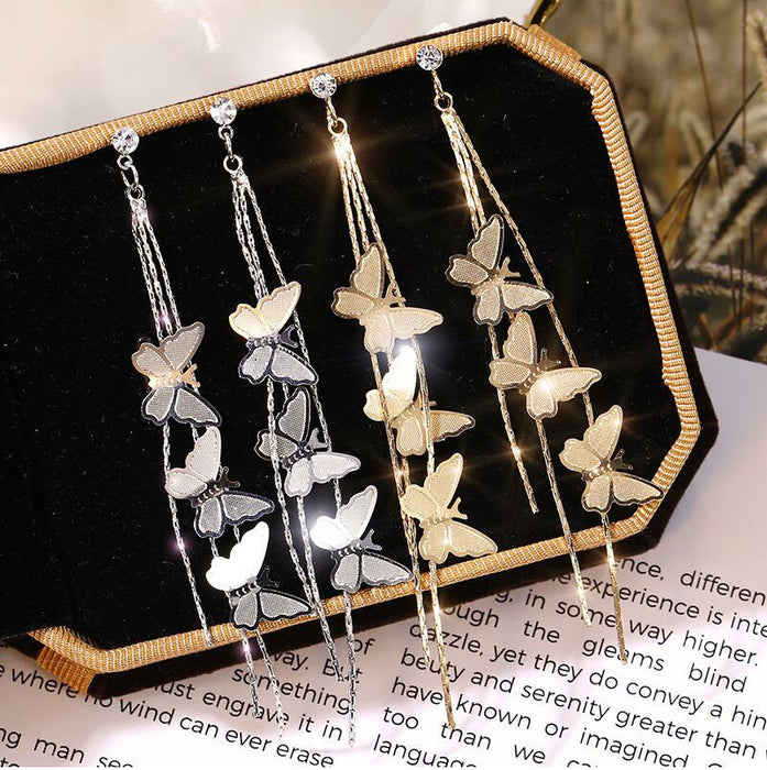 Wholesale 925 butterfly long tassel stud earrings JDC-ES-Dengy014