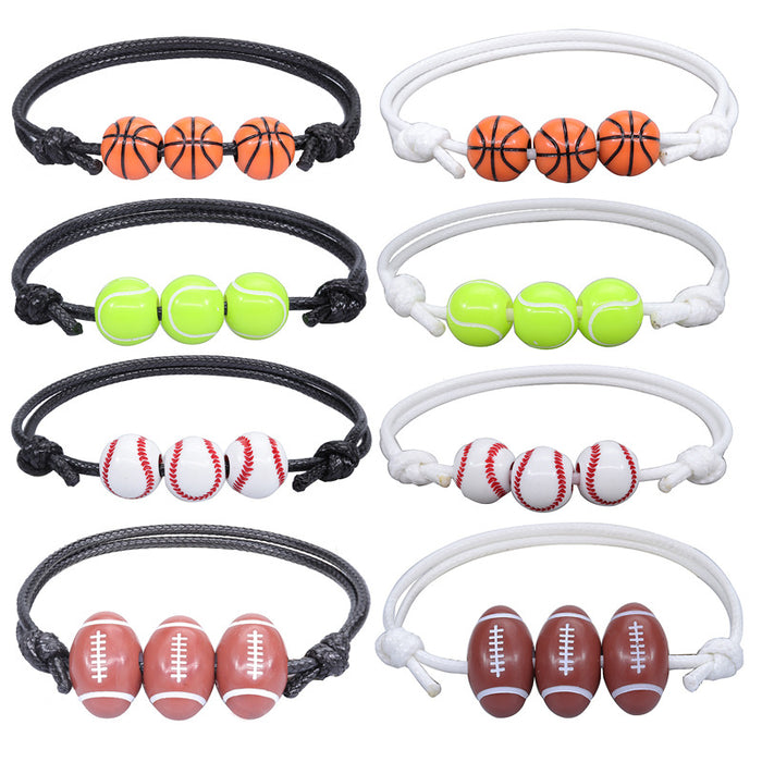 Wholesale Bracelet Basketball Baseball Wax Thread Braided Tennis Rugby Bracelet MOQ≥2 JDC-BT-Yiye026