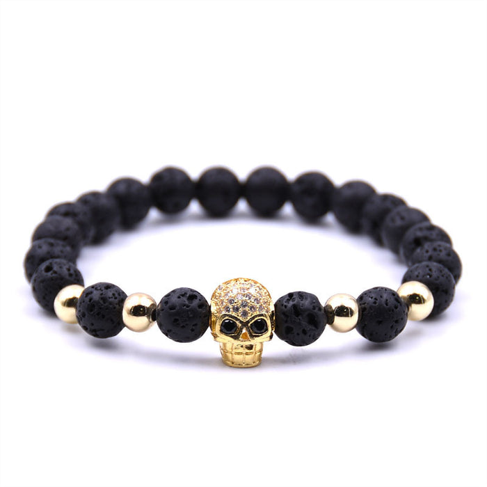 Wholesale Bracelet Volcanic Stone Beaded Copper Skull Micro Inlaid Zircon JDC-BT-JunH002