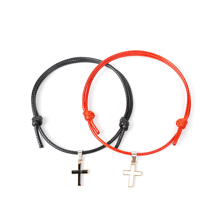 Wholesale Alloy Cross Wax Rope Couple Bracelet Pair JDC-BT-ZiR010