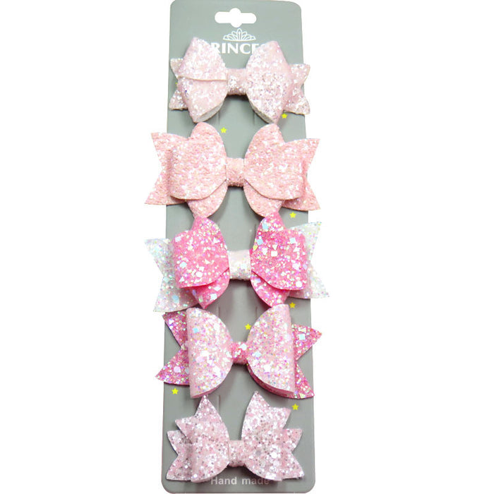 Wholesale pink girl sequin bow hair clip with cardboard 5 pcs JDC-HC-Junm002