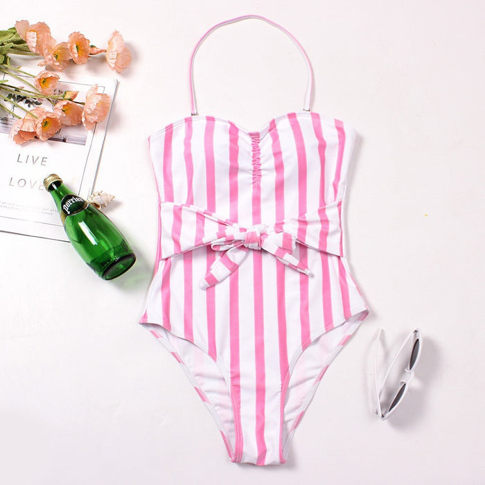 Jewelry WholesaleWholesale striped one-piece bikini skinny suspender backless small chest gather swimsuit woman JDC-SW-HongS010 Swimwear 宏盛 %variant_option1% %variant_option2% %variant_option3%  Factory Price JoyasDeChina Joyas De China