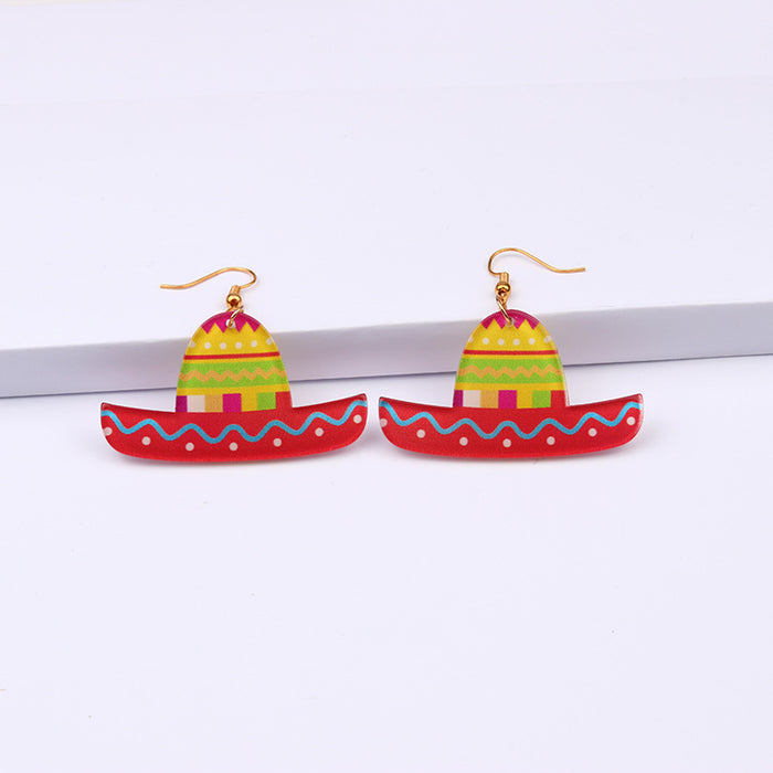 Wholesale racket rainbow strip boat print acrylic earrings MOQ≥2 JDC-ES-DUAI004