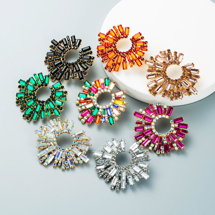 Jewelry WholesaleWholesale Alloy Inlaid Colorful Rhinestone Sunflower Earrings JDC-ES-Heim012 Earrings 和鸣 %variant_option1% %variant_option2% %variant_option3%  Factory Price JoyasDeChina Joyas De China