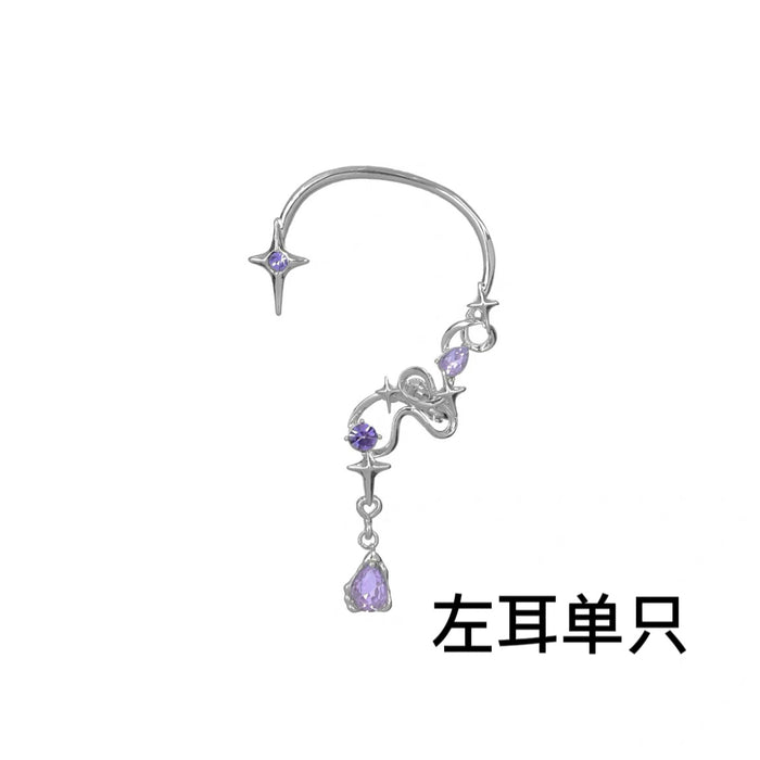 Wholesale Purple Crystal Alloy Left Ear Single Ear Hook JDC-ES-Qiant005