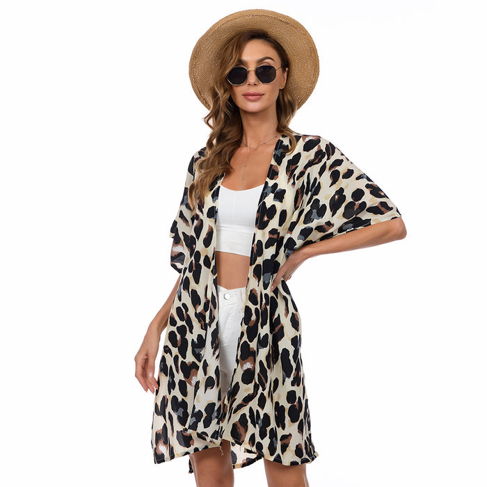 Wholesale Leopard Print Cardigan Summer Beachwear Sunscreen Cardigan MOQ≥2 JDC-SW-jiam002