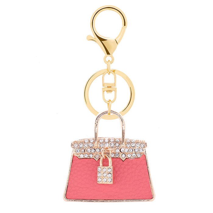 Wholesale Leather Rhinestone Bag Shape Alloy Keychain MOQ≥2 JDC-KC-ChaoK027