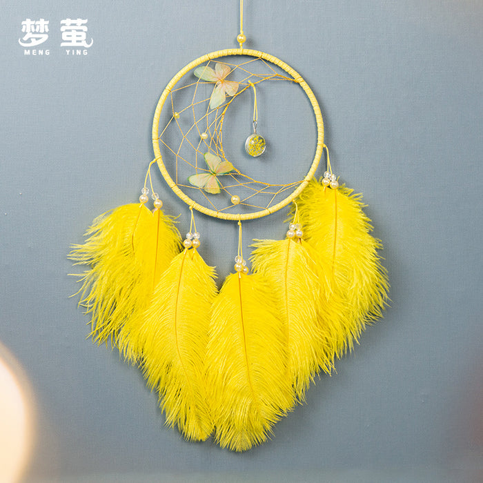 Wholesale Ostrich Feather Butterfly Dreamcatcher Ornament MOQ≥2 JDC-DC-MYing007