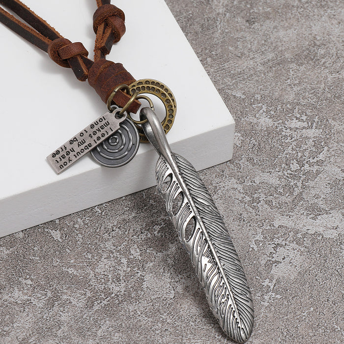 Wholesale Leather Feather Alloy Men Necklace JDC-NE-PK002