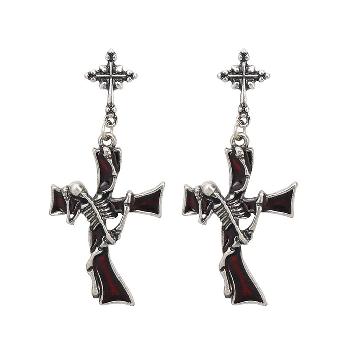 Wholesale Earrings Alloy Halloween Skull Bat Vintage Cross JDC-ES-Dsheng002