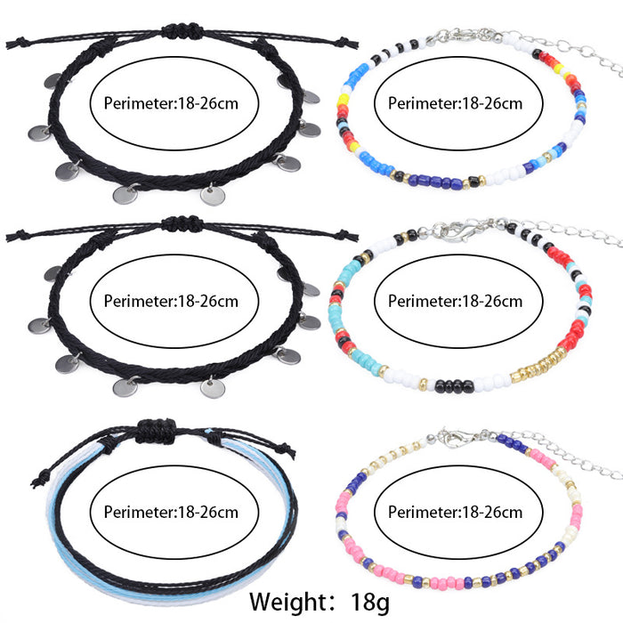 Jewelry WholesaleWholesale colorful rice beads waterproof wax thread braided anklet set JDC-AS-Yh003 Anklet 益烨 %variant_option1% %variant_option2% %variant_option3%  Factory Price JoyasDeChina Joyas De China