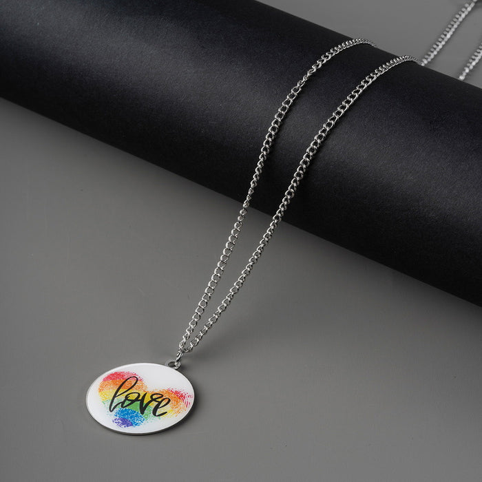 Wholesale LGBT Love Fingerprint Cloud Shape Rainbow Pattern Gay Element Necklace JDC-NE-YinH031