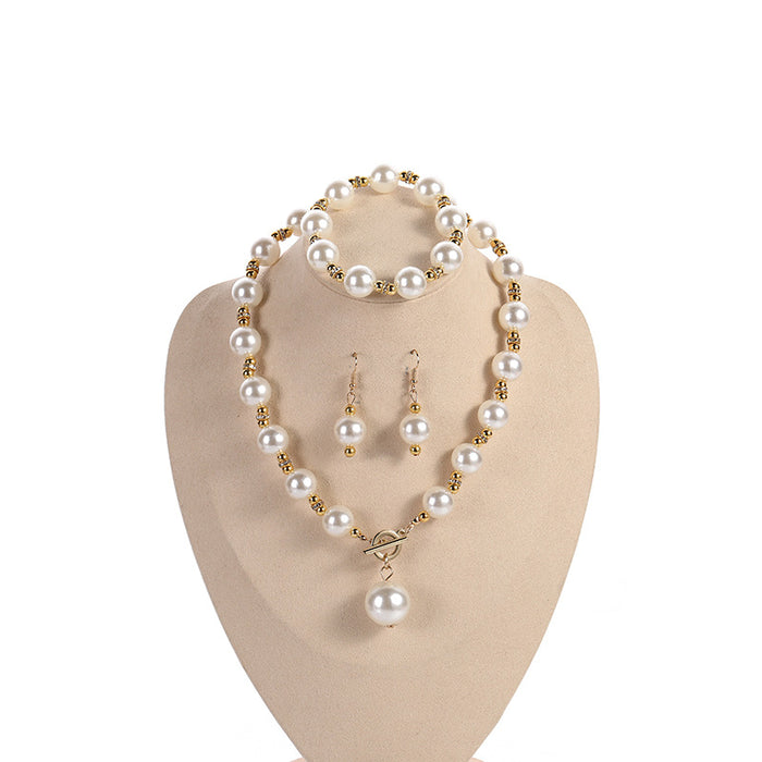 Wholesale pearl necklace Freshwater Pearl Earrings Bracelet Clavicle Necklace Set MOQ≥2 JDC-NE-NanH003