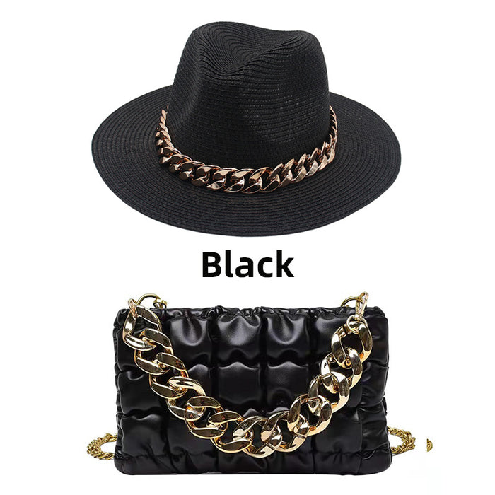 Wholesale Straw Hat Acrylic Chain Messenger Bag Set JDC-FH-HanDi004